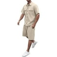 thumbnail image 2 of RUTAYY Men's Outfits Solid Color Short Sleeve Turndown Collar Tee Shorts with Pocket Everyday Wear Outdoor Activities Comfortable Fashion Beach Clothing Sets, 2 of 9