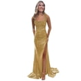 thumbnail image 1 of Vestido de fiesta BOLENSYE con lentejuelas doradas, cuello cuadrado, abertura larga 2025, 1 of 7