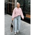 thumbnail image 3 of Jersey de punto con cuello redondo para mujer, Jersey informal holgado de manga larga, color rosa, ropa de calle elegante, novedad de otoño, 2024, 3 of 5