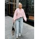 thumbnail image 3 of Jersey de punto con cuello redondo para mujer, Jersey informal holgado de manga larga, color rosa, ropa de calle elegante, novedad de otoño, 2024, 3 of 5