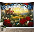 thumbnail image 3 of HVEST Stained Glass Floral Tapestry Wall Hanging Boho Sun and Red Flower Wall Tapestry for Bedroom Nature Landscape Tapestry for Living Room College Dorm Home Decor,60x40 inch, 3 of 5