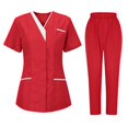 thumbnail image 2 of Xfvqtps Scrubs for Women Scrub Tops Drawstring Jogger Pants Set Tunic Clinic Carer V-Neck Protective Clothing Set Red, 2 of 4