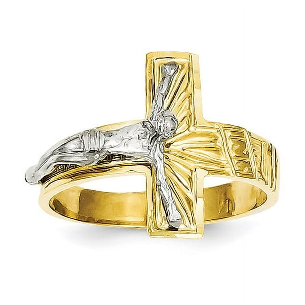 Bague crucifix pour homme en or jaune poli et taille diamant