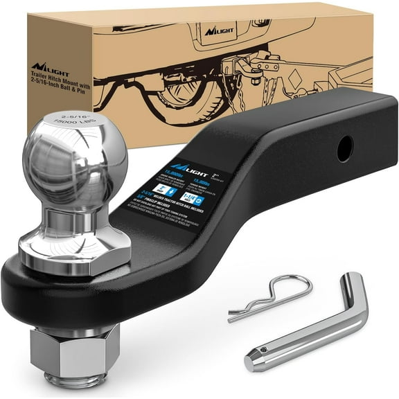 Nilight Forged Trailer Hitch Mount with 2-5/16-Inch Ball Fits 2 Inch Receiver Square 5/8" Hitch Pin Clip 15000 lbs 2" Drop, 1-1/4” Hole, Gloss Black Powder Coat, 2 Years Warranty