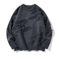 thumbnail image 3 of ZUKMRJPC Men's Crewneck Sweater Long Sleeve Trendy Destructive Effect Pullover Sweaters Casual Warm Loose Solid Color Knitted Tops, 3 of 6