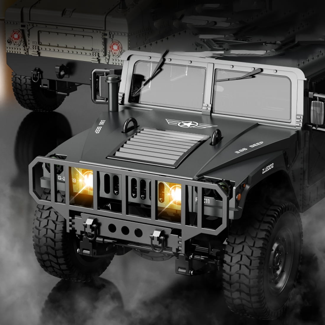 1/12 Jeep Model Car with LED Lights, 280 Motor, 6KM/H Speed 2.4G Off-Road Truck, Linked Steering Wheel & Detailed Interior – Realistic RC Military Remote Control Car Toy for Adults