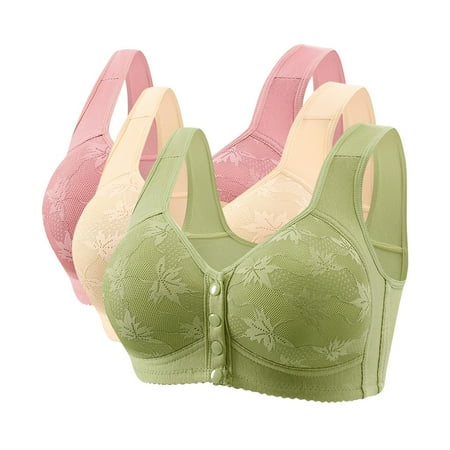 Clearance!jobturf 3 Pack Front Clasp Bras for Women On Underwire Floral Lace Full Coverages Push Up Bra Lightweight Lined Comfort Seamless Sports Bras