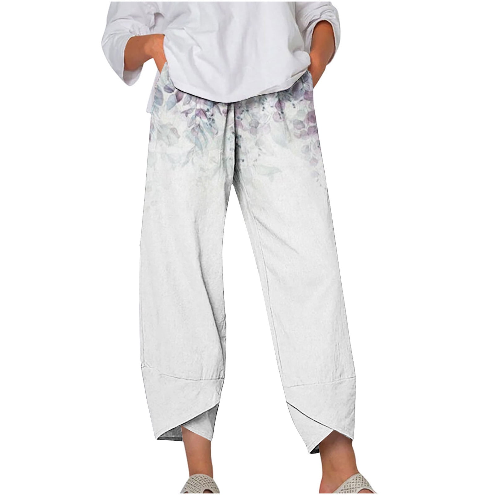 Summer Wide Leg Elastic Waist Pants, Women's Casual Summer Pants Floral