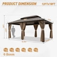 thumbnail image 4 of INTER HUT 12x18 FT Galvanized Steel Double Roof Gazebo with Aluminum Frame Gazebo W/Curtain and Netting, Brown, 4 of 9