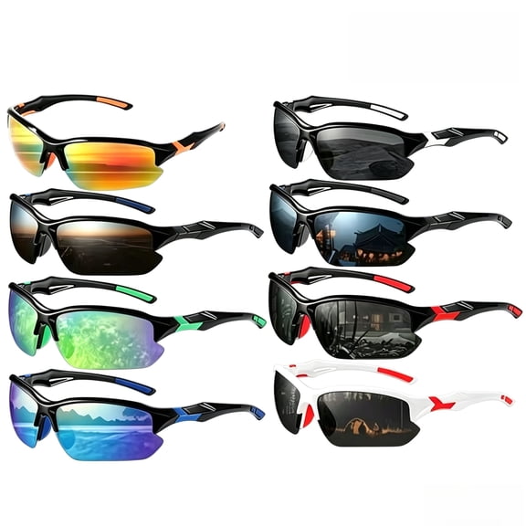 Zinqora 8 Pack Outdoor Sports Sunglasses, Multi Color Mirror Lens Fashion Shades for Cycling Driving