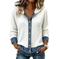 thumbnail image 2 of Sheghy Cardigan for Women Dressy Solid Denim Patchwork Button Long Sleeve Fall Winter Cardigan White S, 2 of 9