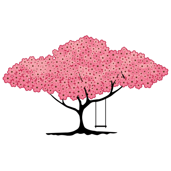 Removable Home Vinyl Art 13" x 20" Colorful Tree Pink Flowers Wall Decoration Sticker Tree Swing Floral Art Design Bedroom Living Room Easy To Apply Girly Art Wall Decal