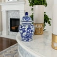 thumbnail image 3 of Chinoiserie Ceramic Jar Vase with Lid for Living Room and Home Decor - Decorative Flower Vase for Bedroom or Office Decor - House Accent for Table Styling and Entryway Display - 11", Blue & White, 3 of 17