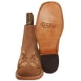 thumbnail image 2 of Women’s Short Ankle Brown Leather Boot, Floral Ankle Bootie, Low Heel, 2 of 4
