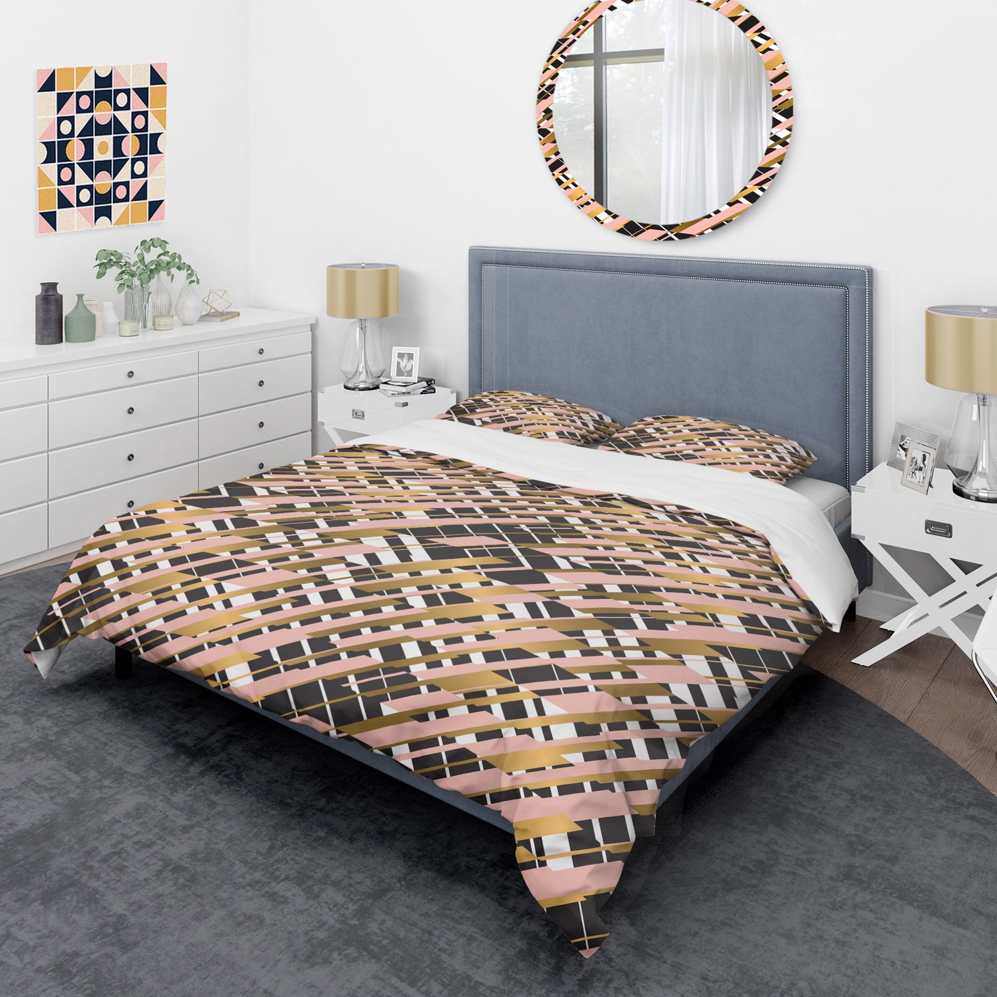 Designart 'Gold Checkered Pattern II' Mid-Century Modern Duvet Cover Set