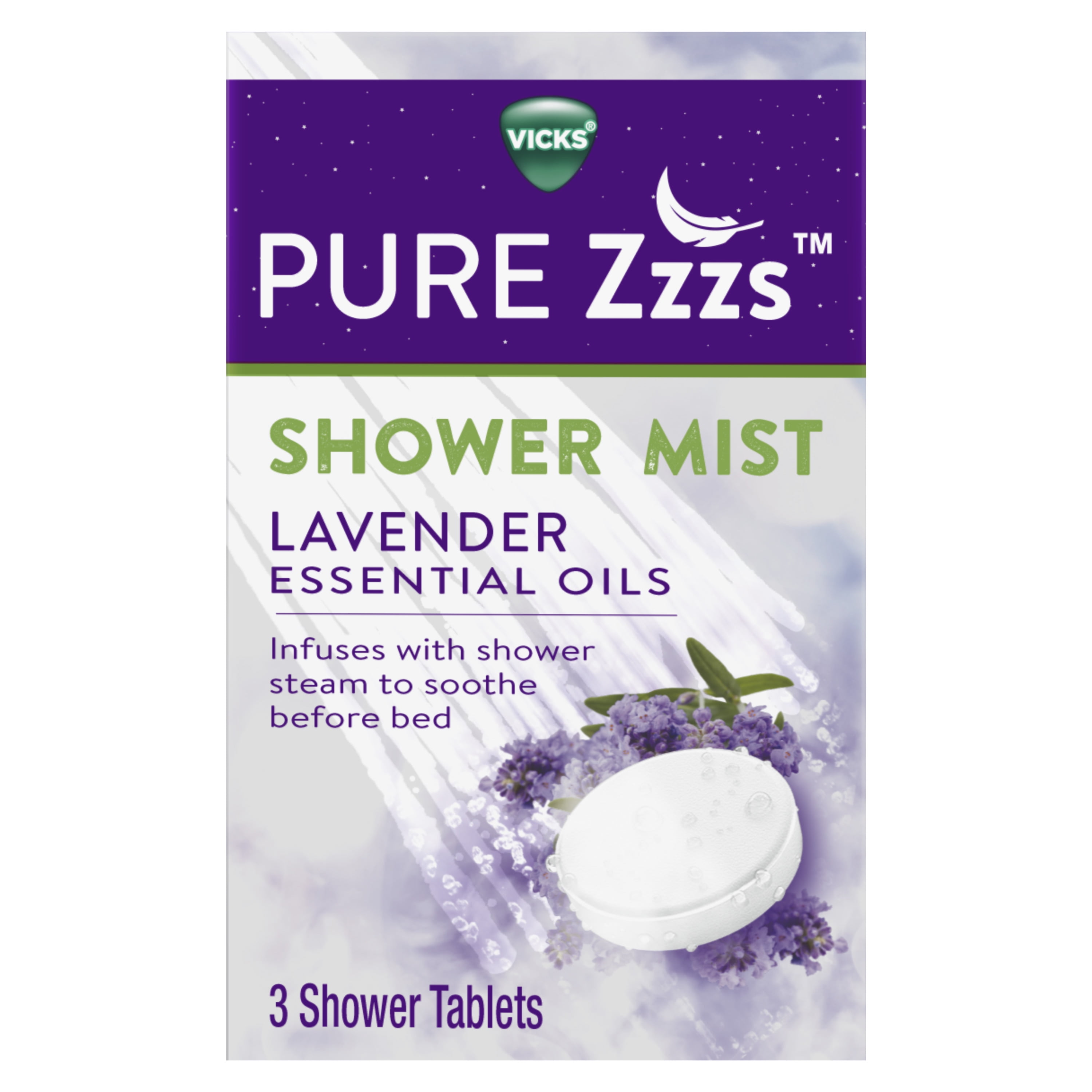 Vicks Pure Zzzs Shower Mist, 3 Shower Tablets, Aromatherapy Essential