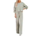 thumbnail image 2 of Puntoco moda mujer cómoda Casual armar manga larga cuello redondo blusas con hombros sesgados + conjuntos de pantalones de encaje de Color sólido Puntoco Puntoco-7016, 2 of 6