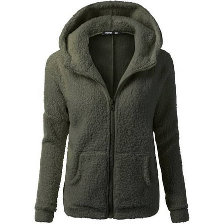 JustVH Women's Full Zip Up Sherpa Fleece Hoodie Jacket Coat Winter Warm