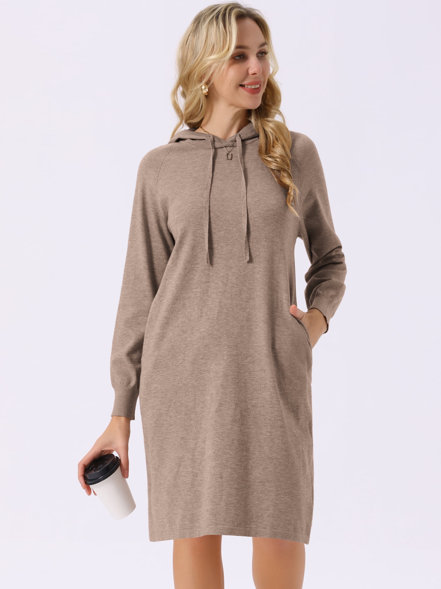 DARING DIVA Pullover Sweatshirt Long Sleeve Hoodie Dress with Pockets L Deep Khaki
