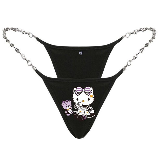Y2K Tanga de cadena de Metal para mujer, ropa interior Sexy de dibujos animados, Hello Kitty, Mymelody, Kuromi, cintura baja, pantalones en T, regalos