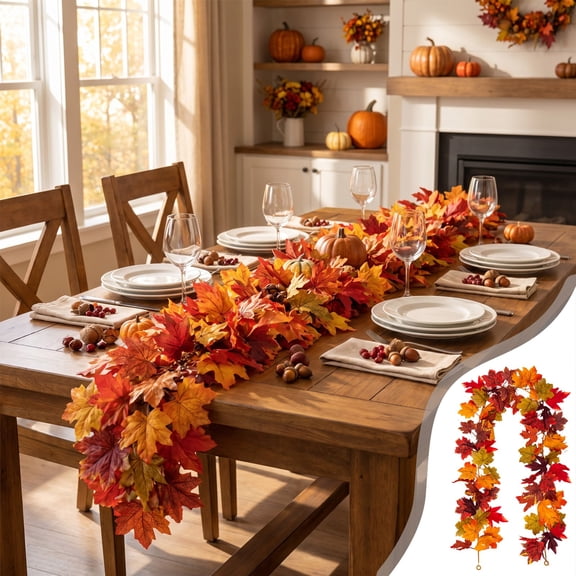 ShengapQ 69in Maple Leaf Artificial Garland, Fall Thanksgiving Decor, Hanging Foliage for Home Party, Realistic Autumn Leaves, Flexible and Reusable Decorations