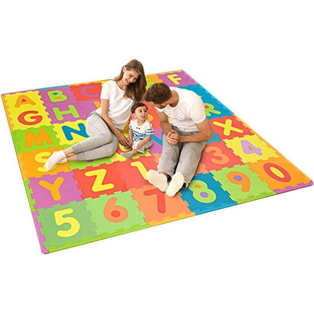 Tapis de Jeu en Mousse avec Casse-Tête Alphabet et Formes, 36 Tuiles et Bordures Multicolores