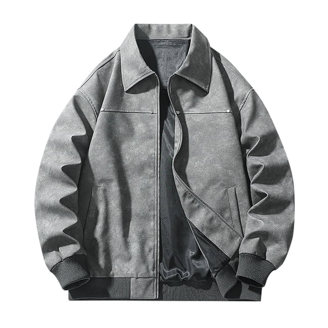 Gray Mens Victorian Renaissance Peasant Motorcycle Basic Steampunk Jacket Outfits for Mens Long Sleeve Collared High Neck Faux Leather Brunch Winter Fall 2025 XXL