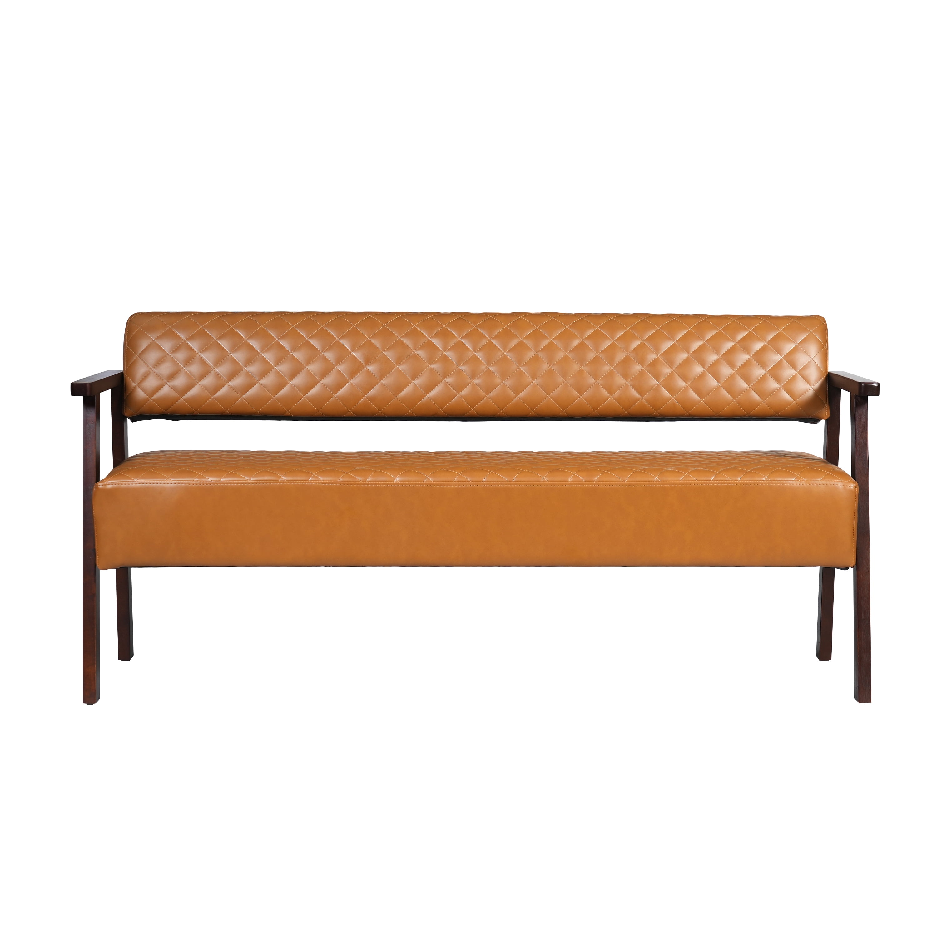 AISWORD 2PCS 58.27" PU Faux Leather Upholstered Bench Set with Backrest,Diamond Quilted Entryway Bench with Wood Arms for Living Room,Office & Salon Waiting Room,Dark Brown