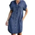 thumbnail image 3 of Abcnature Summer Dresses for Women 2022, Women's Beach Casual Dresses Fashion Short Sleeve Slim Solid Imitation Denim Dress, Plus Size Holiday Dresses Mini Sundresses Dark Blue L, 3 of 6