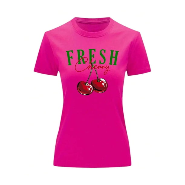 Playera Blusa De Cerezas Fresh Cherry Ropa Para Mujer Ropa Para Dama Color Fucsia Talla Mediana Marca Emil SaEs