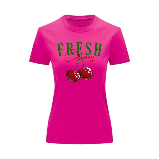 Playera Blusa De Cerezas Fresh Cherry Ropa Para Mujer Ropa Para Dama Color Fucsia Talla Mediana Marca Emil SaEs