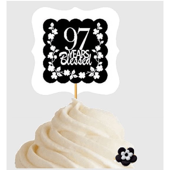 97th Birthday / Anniversary Blessed Cupcake Decoration Toppers Picks -12ct