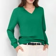 thumbnail image 4 of Fmbrln Womens Casual Lightweight Sweaters Long Sleeve V Neck Sweaters Loose Soft Comfy Solid Color Basic Pullover Tops Fall Fashion Clothes Green M, 4 of 5