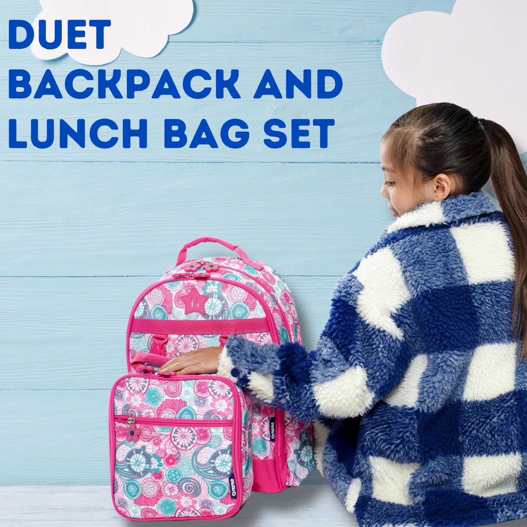 J World Girls Duet 16" Backpack With Detachable Lunch Box For School, Floret