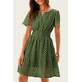 thumbnail image 2 of Womens Summer Short Dress V Neck Short Sleeve A Line Wear To Work Hollow Out Lace Ruffle Cute Casual Beach Party Dresses, 2 of 6