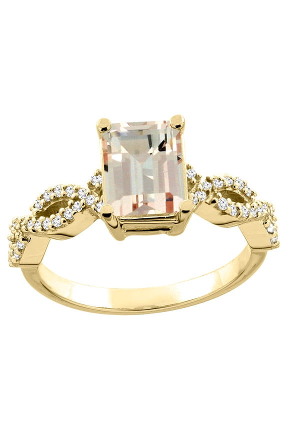 14K Yellow Gold Natural Morganite Eternity Ring Octagon 9x7mm Diamond Accent, size 7