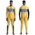 thumbnail image 3 of vastwit Men's Race Car Driver Jumpsuit Checkerboard Plaid Long Sleeve Bodysuit Rompers Yellow XL, 3 of 4