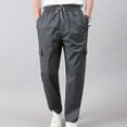 thumbnail image 2 of Men Cargo Pants with Pockets for Work Loose Straight Leg Hiking Outdoor Twill Track Jogging Sweatpants Trousers Stretch Elastic Waist Street Hop Trousers Oversized Casual Cargo Pant,Grey,XL, 2 of 5
