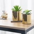 thumbnail image 3 of MyGift Set of 2 Cylindrical Brass-Tone Brushed Metal Vases, 3 of 4
