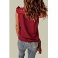 thumbnail image 1 of ABPHQTO Camiseta sin mangas con canesú de malla de lunares suizos con volantes rojos para mujer, 1 of 5