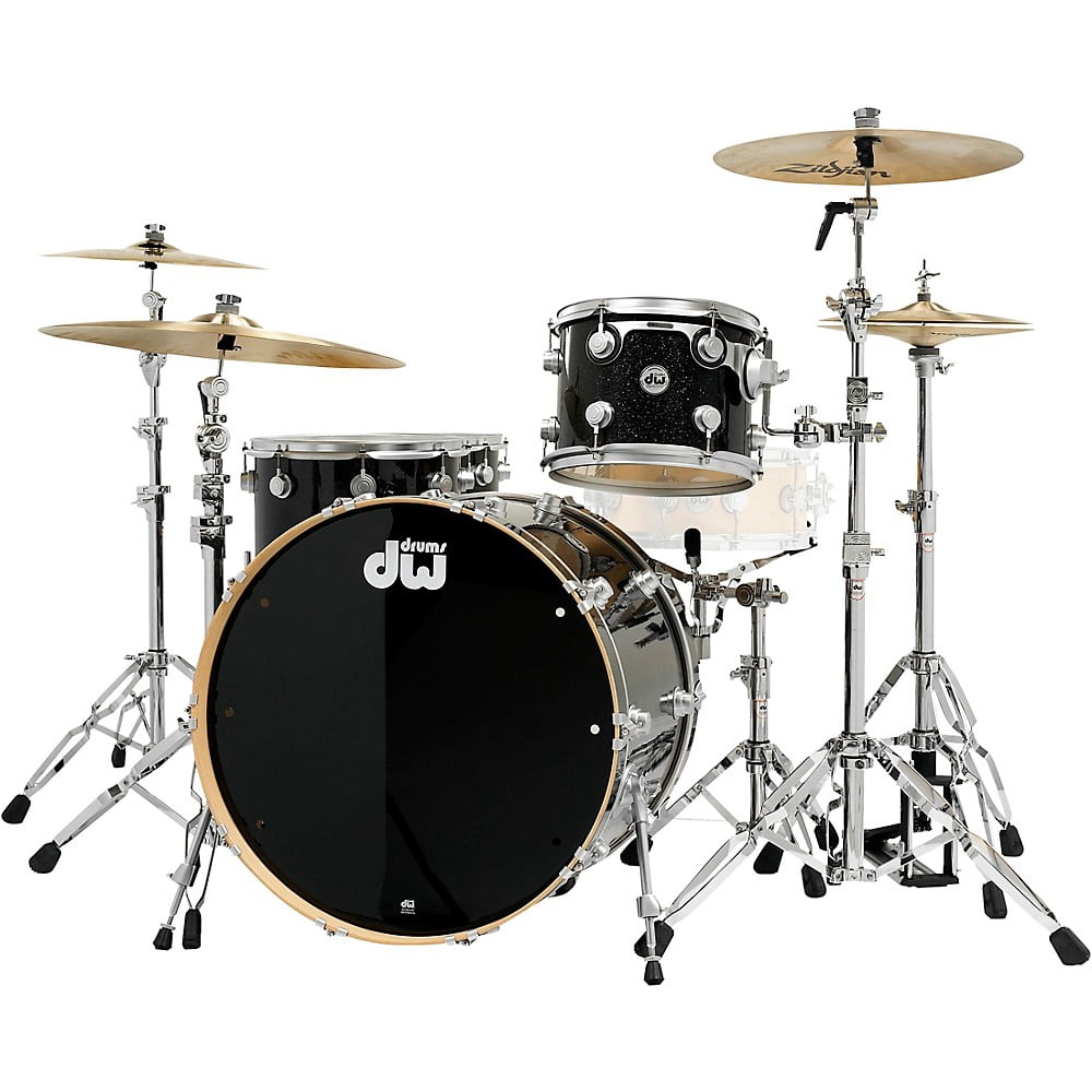 DW SSC Collector's Series 4-Piece FinishPly Shell Pack With 24" Bass Drum With Satin Chrome Hardware Black Ice