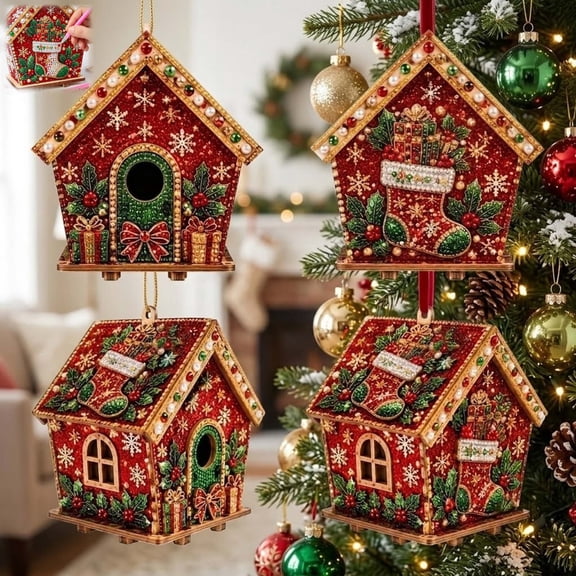 Diamond Art Painting Kit Christmas Ornaments, Christmas Tree Decorations Pearl Art Kits Craft Kits, Vintage Christmas Decor Pearls for Crafting Diamond Gem Art Kits for Adults, Indoor, Gifts