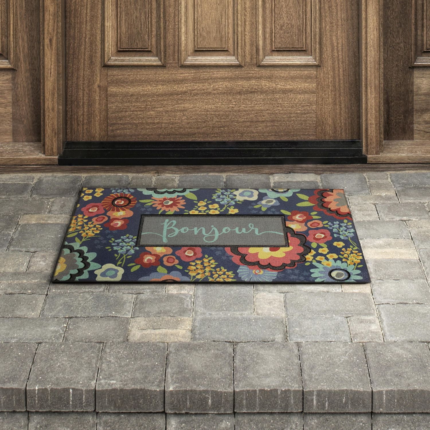 Mainstays Floral Bonjour Polyester Door Mat 18x30