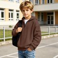 thumbnail image 5 of Hoodies for Boys Quarter Zip Waffle Knit Pullover Hooded Sweatshirt Tops Fall Winter Casual Sweatshirts Back to School Clothes 3-14 Years, 5 of 6