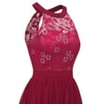 thumbnail image 6 of IBTOM CASTLE Women Vintage Floral Lace Chiffon Sleeveless Pleated Halter Short Bridesmaid Dress A Line Swing Party Cocktail Dress M Wine Red, 6 of 7