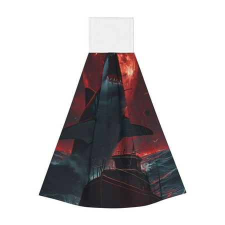 

Disketp Red Moon Shark Sailboat Hanging Kitchen Towel Tie Towels Tea Bar Dish Cloths Dry Towel for Laundry Room Decor (18*14in)
