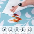thumbnail image 3 of Springrain Round Leaf-Pattern Vinyl Tablecloth, Waterproof Flannel Backed Cover, Wipeable Elastic Edged, Aqua Blue with White Leaves, 48"/60", 3 of 7