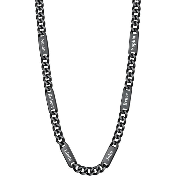 Cuban Link Chain Custom Name Necklace for Men, Stainless Steel/Black/Gold Plated Men Necklaces with 1-6 Names Engraved, 5/7 mm Width, 18/20/22/24 Inches Length, Thick Hip Hop Family Chains Jewelry