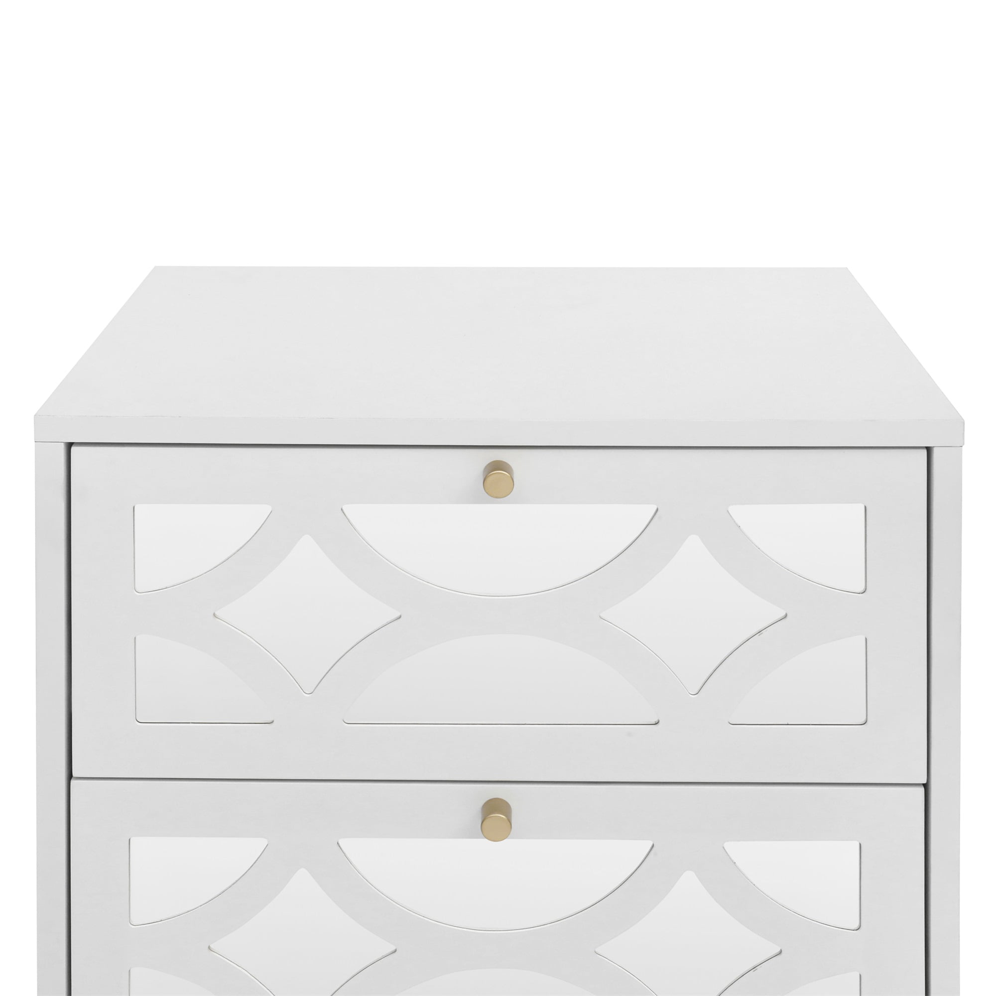 Resenkos Modern Mirrored Nightstand with 2 Drawers for Bedroom, White Storage Bedside Table with Golden Leg