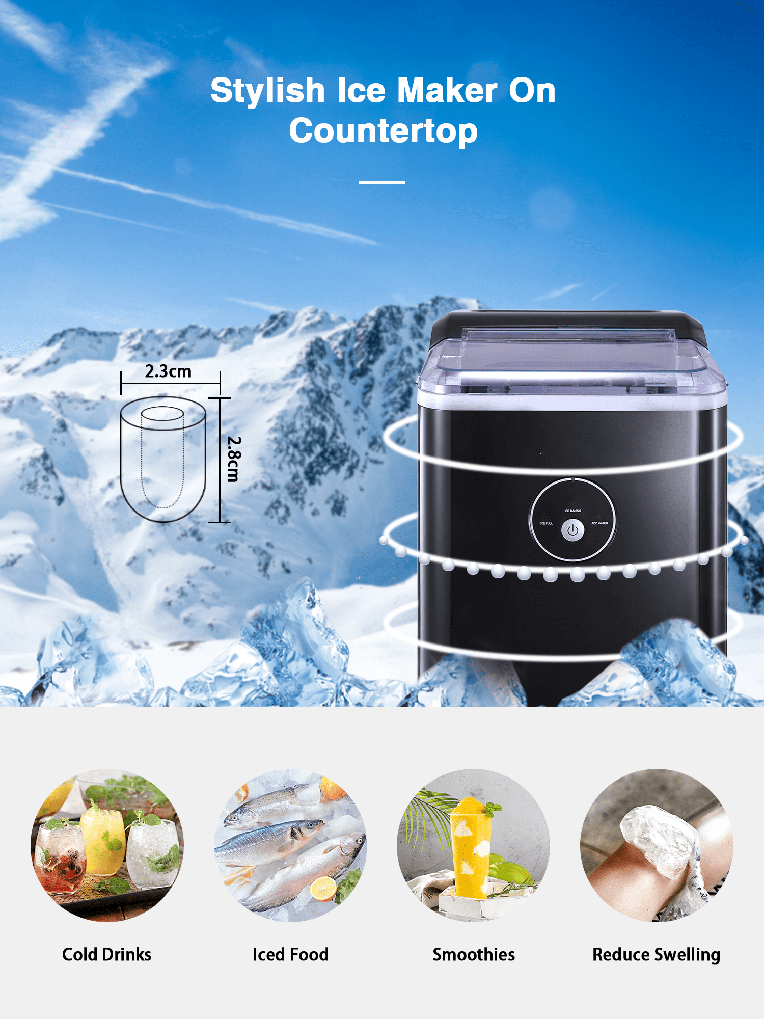 NORTHCLAN Ice Maker Countertop, 9 Bullet Ice in 5 Minutes, 30 lbs Ice in 24 Hrs, Black